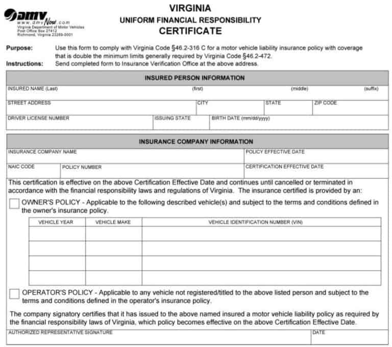 Sr insurance responsibility certificates liability hardship